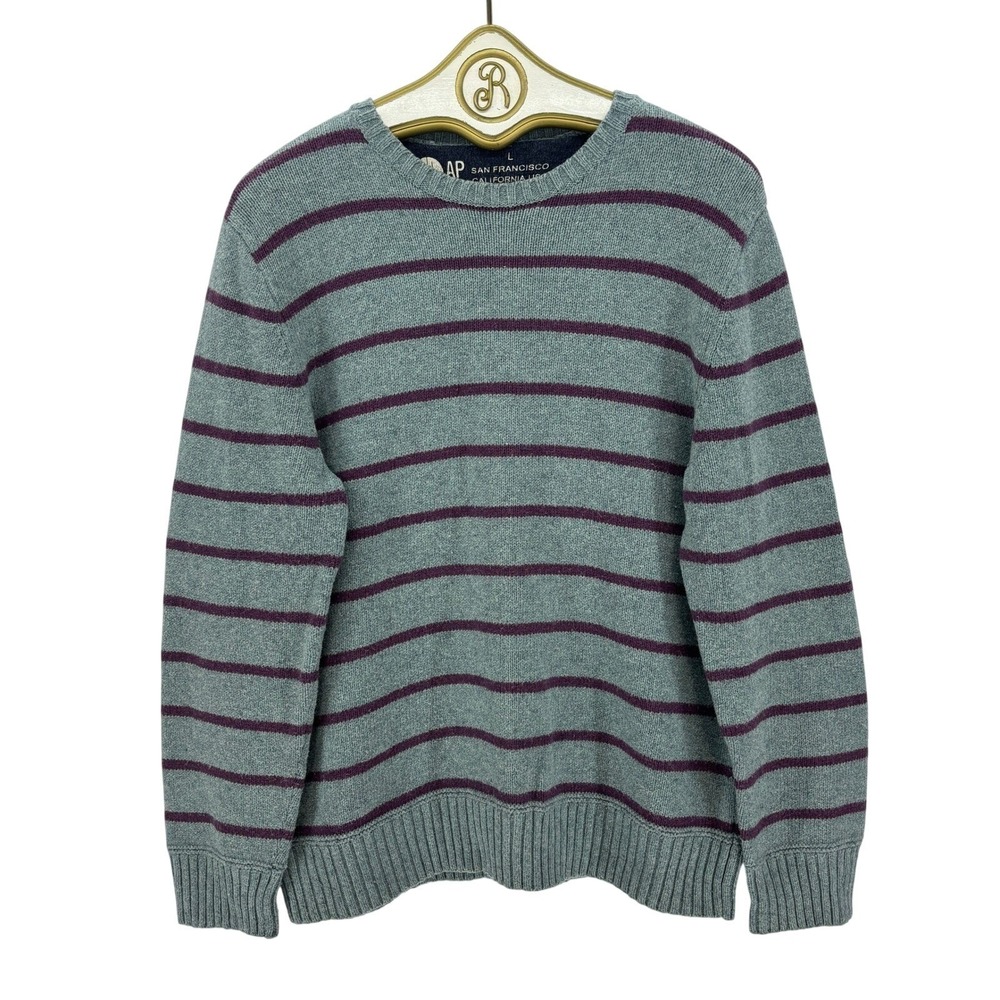 Vintage y2k GAP Striped Men's Sweater Gray Maroon Academia Preppy Retro LARGE